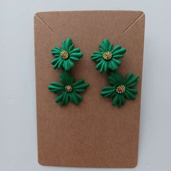 Fashion Jewelry Double Flower Dangle Earrings - Picture 4 of 5